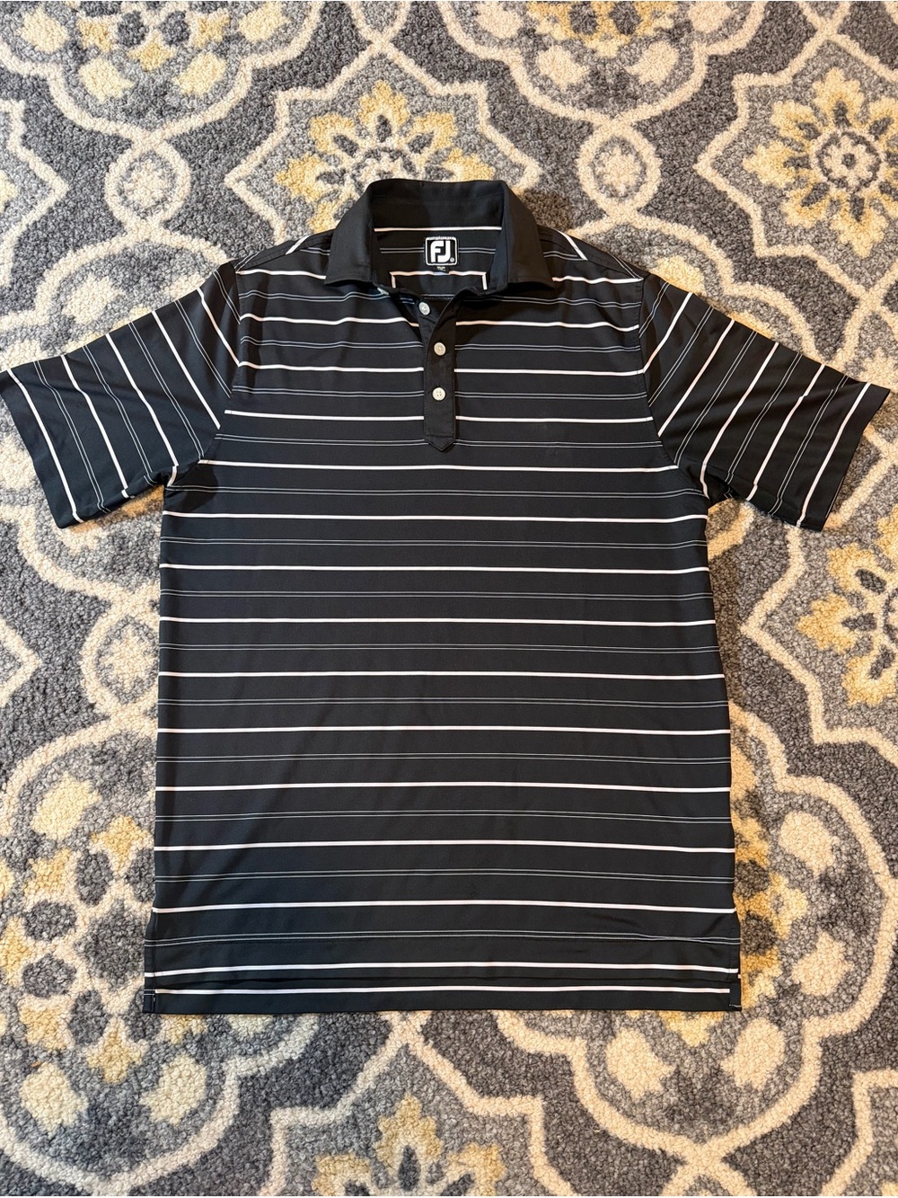 FOOTJOY Men’s Black White Striped Golf Polo Short Sleeve Shirt | Size L